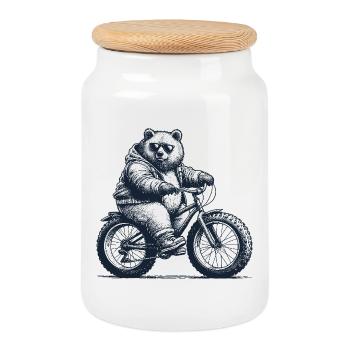 Fatbike Bear Mountain Bike Thick Tire Gift - Cookie Jar with Wooden Lid - white - Front