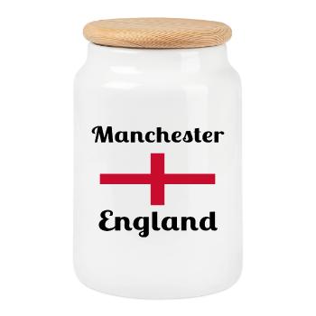 Manchester, Angleterre - Imprimés élégants - Boîte à biscuits avec couvercle en bois - blanc - Devant
