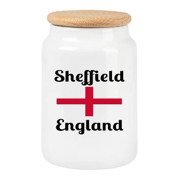 Sheffield English - Stilvolle Drucke - Keksdose mit Holzdeckel - Weiß - Vorne