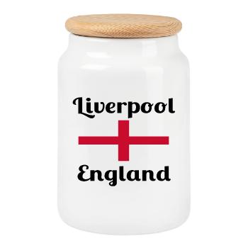 Liverpool England - Stylish prints - Cookie Jar with Wooden Lid - white - Front