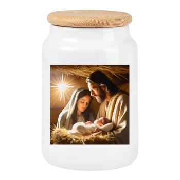 Jesus, Catholic, Jesus Christ - Cookie Jar with Wooden Lid - white - Front