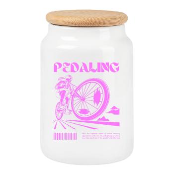 Puissance de pédalage – liberté sur deux roues - Boîte à biscuits avec couvercle en bois - blanc - Devant