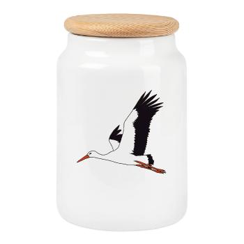 fliegender Storch - Keksdose mit Holzdeckel - Weiß - Vorne