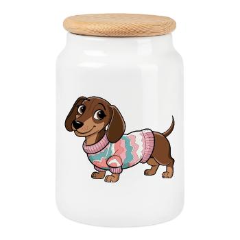 Pull douillet teckel - Boîte à biscuits avec couvercle en bois - blanc - Devant