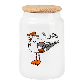 Seagull with Handbag Moin Baltic Sea North Sea Holiday - Cookie Jar with Wooden Lid - white - Front
