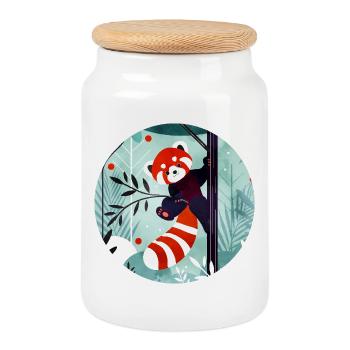 Panda roux heureux dans la jungle - Boîte à biscuits avec couvercle en bois - blanc - Devant