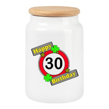 30. Geburtstag: Glücksgrün Jubiläumsdesign - Keksdose mit Holzdeckel - Weiß - Vorne