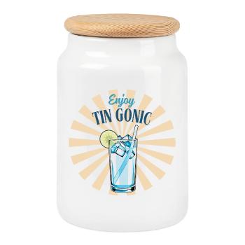 Profitez de Tin Gonic - Boîte à biscuits avec couvercle en bois - blanc - Devant