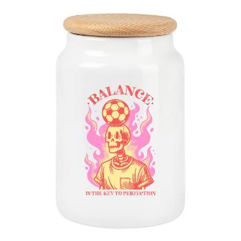 Balance & Flames – Fußballkunst mit Schädel - Keksdose mit Holzdeckel - Weiß - Vorne