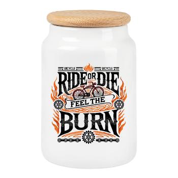 Ride or Die – Feel the Burn - Cookie Jar with Wooden Lid - white - Front