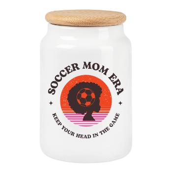 Soccer Mom Era – Kopf im Spiel - Keksdose mit Holzdeckel - Weiß - Vorne
