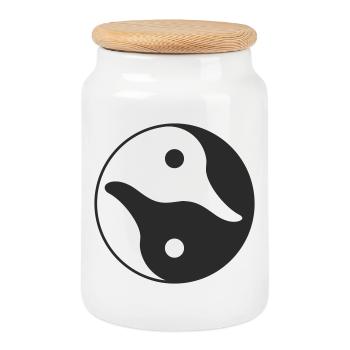 Yin Yang Ente - Keksdose mit Holzdeckel - Weiß - Vorne