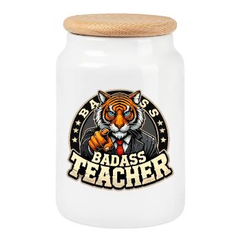 Knallharter Lehrer Tiger streng cool Geschenk - Keksdose mit Holzdeckel - Weiß - Vorne