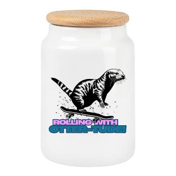 Rolling with otter-tude Skateboard Otter - Cookie Jar with Wooden Lid - white - Front