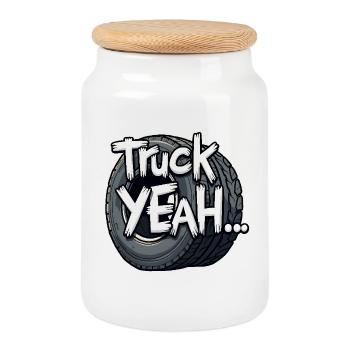 Camion ! - Boîte à biscuits avec couvercle en bois - blanc - Devant