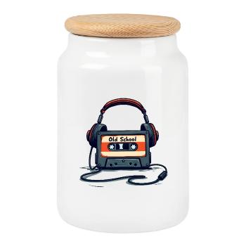Lecteur de cassettes rétro avec casque - Boîte à biscuits avec couvercle en bois - blanc - Devant