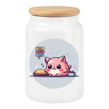 Pixel Pet - Retro Gaming - Keksdose mit Holzdeckel - Weiß - Vorne