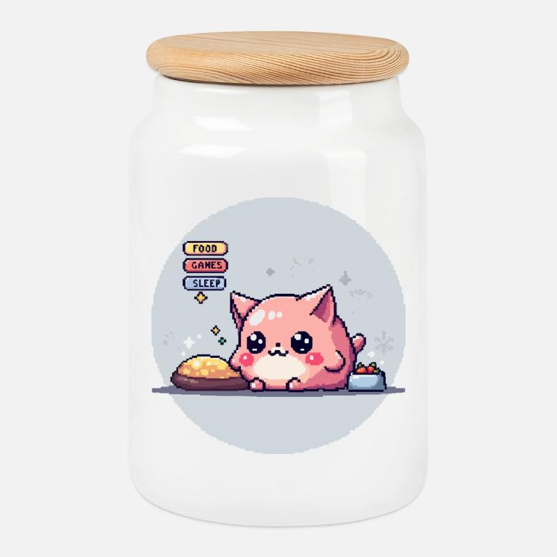 Pixel Pet - Retro Gaming - Keksdose mit Holzdeckel - Weiß
