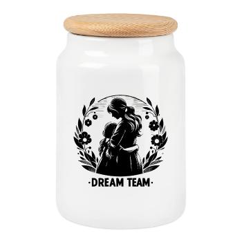 Mother and Daughter Dream Team Team Gift - Cookie Jar with Wooden Lid - white - Front