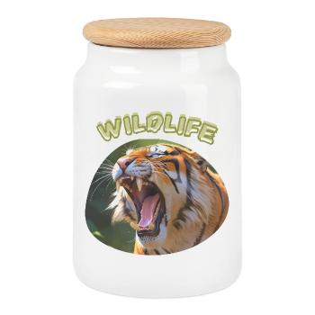 Tigre de la faune - Boîte à biscuits avec couvercle en bois - blanc - Devant