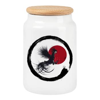 Coq japonais - Boîte à biscuits avec couvercle en bois - blanc - Devant