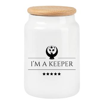 I'm a Keeper - Stolzes Fußballmotiv - Keksdose mit Holzdeckel - Weiß - Vorne