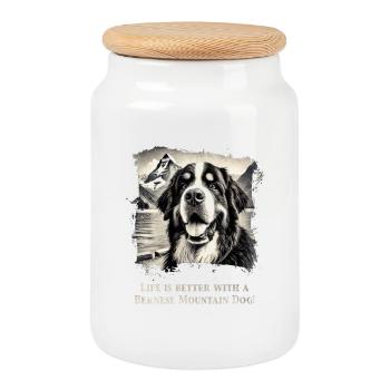 Bernese mountain dog - Cookie Jar with Wooden Lid - white - Front
