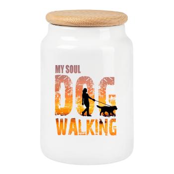 My Soul Dog - Promenade de chien - Boîte à biscuits avec couvercle en bois - blanc - Devant