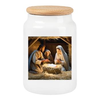 catholic, jesus christ, mass, christian - Cookie Jar with Wooden Lid - white - Front