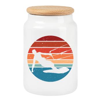Retro Sunset Surfer Silhouette - Keksdose mit Holzdeckel - Weiß - Vorne