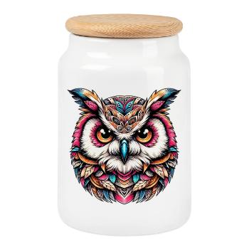 Owl - Cookie Jar with Wooden Lid - white - Front
