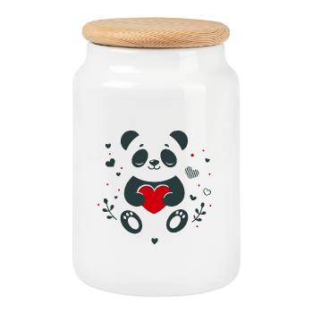Panda avec coeur – Saint-Valentin aimante - Boîte à biscuits avec couvercle en bois - blanc - Devant