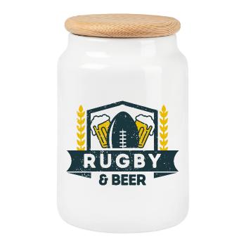 Rugby & Beer – Perfekte Kombination für Fans - Keksdose mit Holzdeckel - Weiß - Vorne