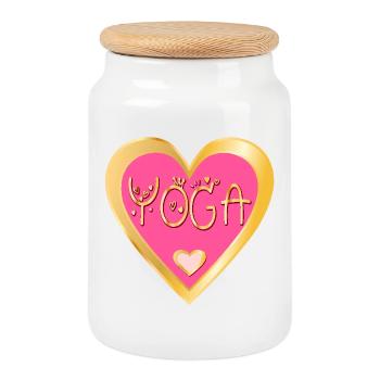 YOGA FITNESS COEUR - Boîte à biscuits avec couvercle en bois - blanc - Devant