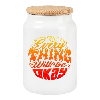 Tout ira bien – Lettrage de flammes - Boîte à biscuits avec couvercle en bois - blanc - Devant