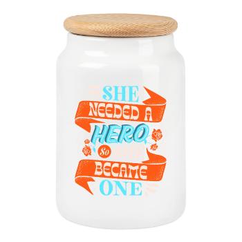 She Needed a Hero – Strong Girl Power - Cookie Jar with Wooden Lid - white - Front