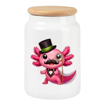 Sir Axolotl - Boîte à biscuits avec couvercle en bois - blanc - Devant