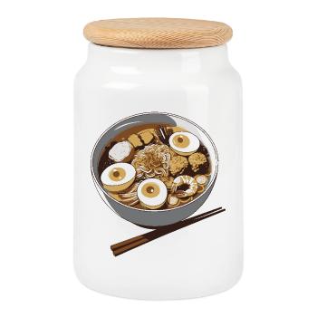 Illustration de bol d’œufs de ramen - Boîte à biscuits avec couvercle en bois - blanc - Devant