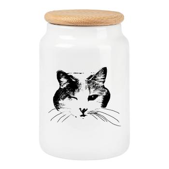 Kitty wink - Cookie Jar with Wooden Lid - white - Front