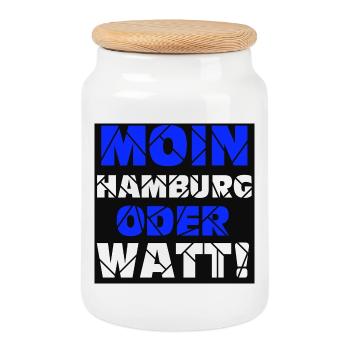 Hamburg , Moin oder watt (25) - Keksdose mit Holzdeckel - Weiß - Vorne