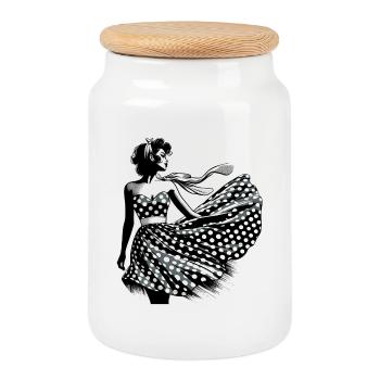 Rockabilly Frau Sommerkleid Kleid Wind Geschenk - Keksdose mit Holzdeckel - Weiß - Vorne