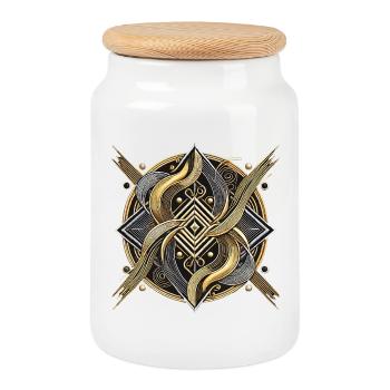 Mystical Golden Serpent Geometric Design - Cookie Jar with Wooden Lid - white - Front