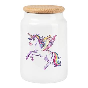 Licorne Ailes Arc-en-ciel - Boîte à biscuits avec couvercle en bois - blanc - Devant