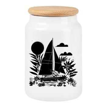Dessin animé Voile - Boîte à biscuits avec couvercle en bois - blanc - Devant