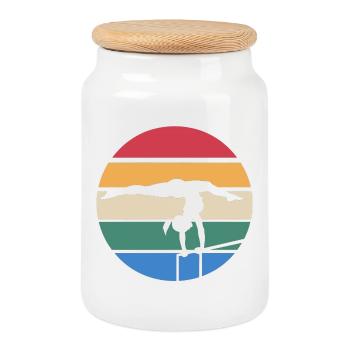 Sunset Silhouette on Balance Beam - Cookie Jar with Wooden Lid - white - Front