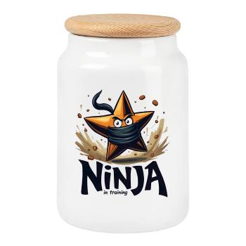 Étoile de ninja en formation - Boîte à biscuits avec couvercle en bois - blanc - Devant