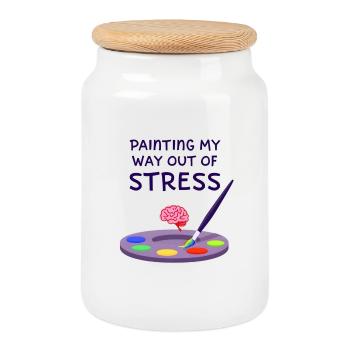 Painting My Way Out of Stress - Cookie Jar with Wooden Lid - white - Front