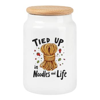 Lié aux nouilles et à la vie - Boîte à biscuits avec couvercle en bois - blanc - Devant