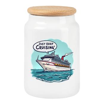 Just Keep Cruising' - Keksdose mit Holzdeckel - Weiß - Vorne