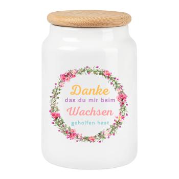 Danke das du mir beim Wachsen geholfen hast! - Keksdose mit Holzdeckel - Weiß - Vorne